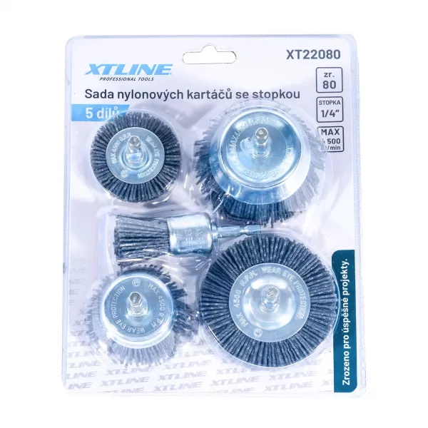 Sada nylonových kartáčů, šestihranná stopka 5 dílů zr. 80 Xtline XT22080
