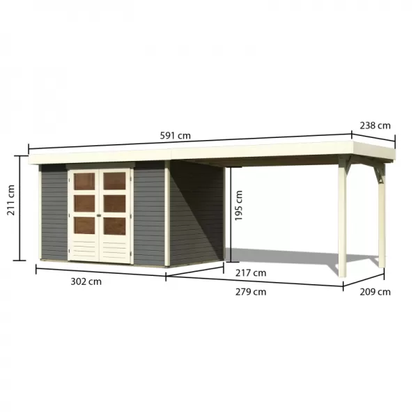 Dřevěný domek KARIBU ASKOLA 4 + přístavek 280 cm (92073) šedý LG1771