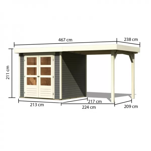 Dřevěný domek KARIBU ASKOLA 2 + přístavek 240 cm (82904) šedý LG1763