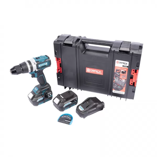 Aku vrtačka s příklepem bezuhlíková 18V 2x5,0 Ah + nabíječka + box XTline XT102805-2B5B
