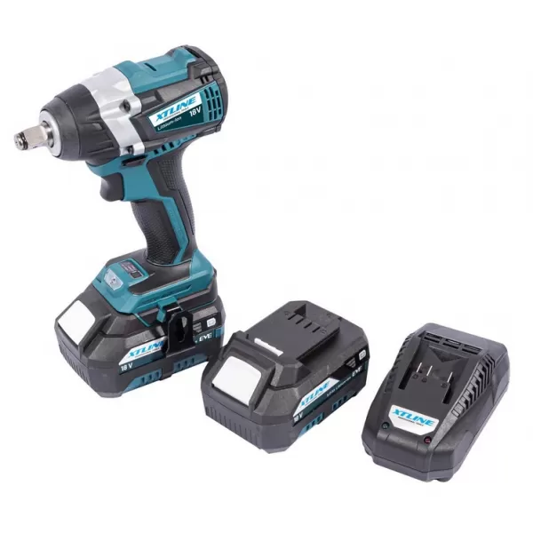 Aku rázový utahovák na 1/2" hlavice bezuhlíkový 18V 2x5,0 Ah + nabíječka + box XTLine XT102830-2B5B