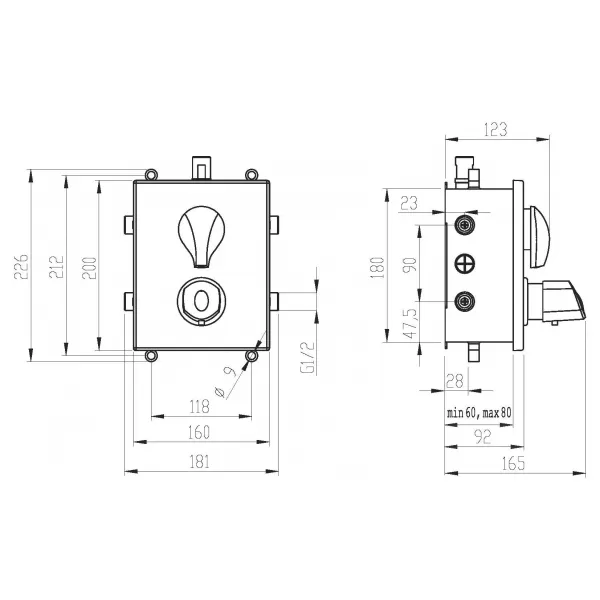 Podomítková termostatická baterie s boxem 3 vývody Novaservis BOX56052RXT,0