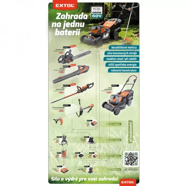 Aku řetězová pila 60V bez aku Extol Industrial 51cm, BRUSHLESS