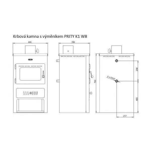 Krbová kamna s výměníkem Prity K1 W8