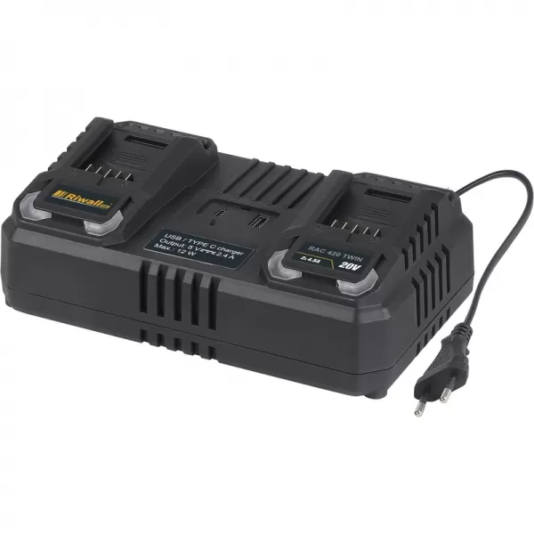 Dvojitá rychlonabíječka 20V 4,5 A Riwall pro RAC 420 TWIN