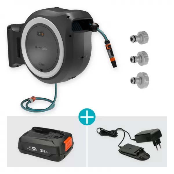 Aku nástěnný box na hadici PowerRoll XL 35 m, bílý - 18V 1x2,5Ah Gardena 118642-20