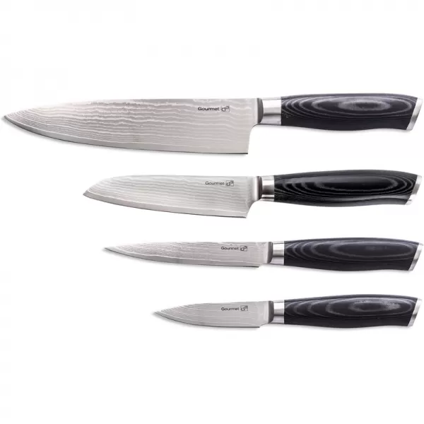 Sada nožů G21 Gourmet Damascus v bambusovém bloku 4 ks + brusný kámen 6002223