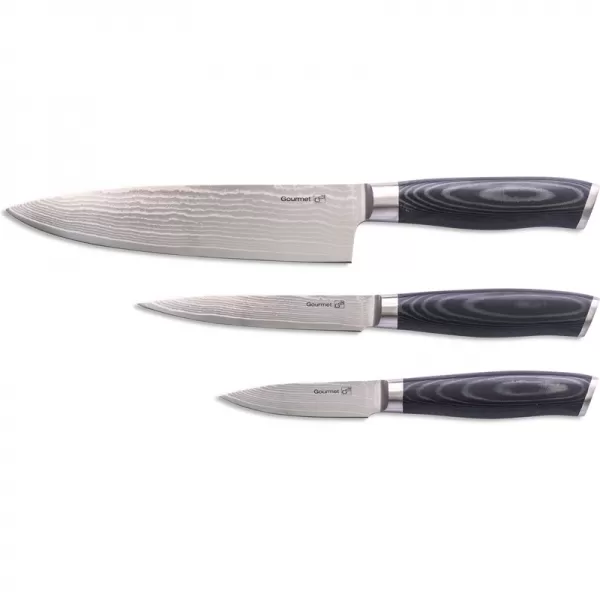 Sada nožů G21 Gourmet Damascus v bambusovém bloku 3 ks + brusný kámen