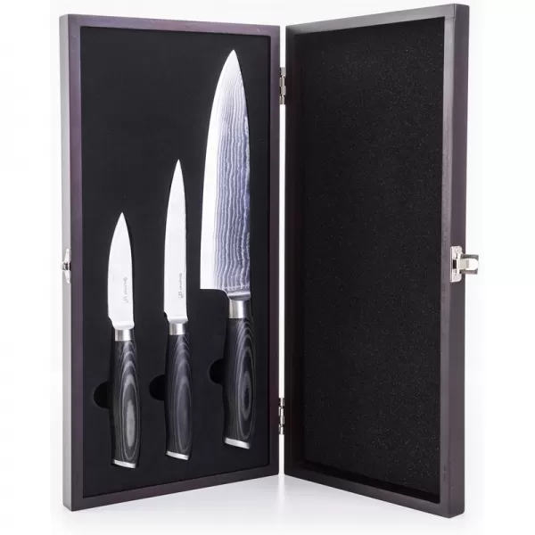 Sada nožů G21 Gourmet Damascus v bambusovém bloku 4 ks + brusný kámen 6002223