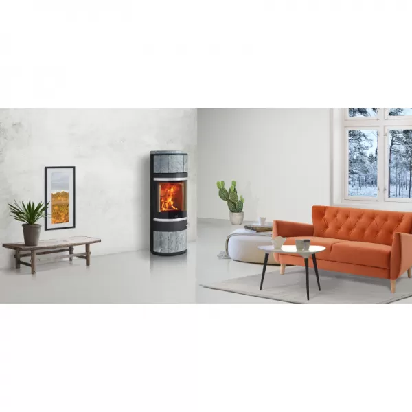 Krbová kamna zadní vývod SCAN 83-7 MAXI, mastek, černé lišty, černý lak