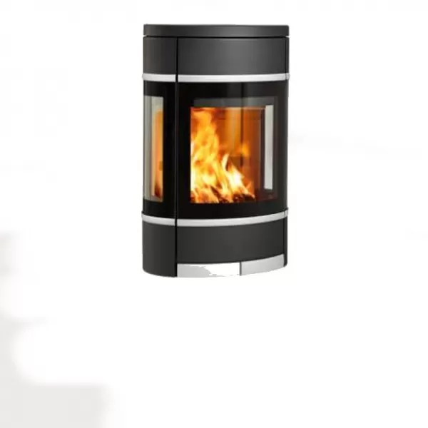 Krbová kamna závěsná s bočním prosklením, hliníkové lišty SCAN 68-8 černý lak