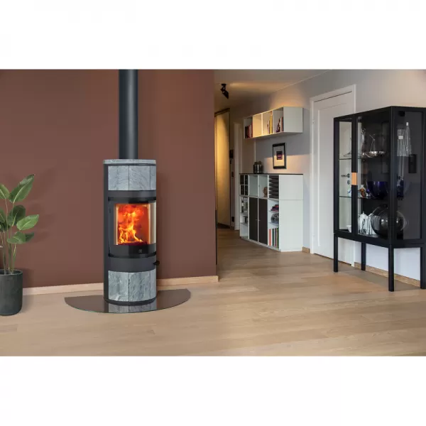 Krbová kamna horní vývod SCAN 83-5, mastek, černé lišty, černý lak