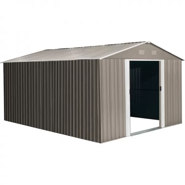 Zahradní domek kovový 3 x 3,7 m se sedlovou střechou hnědý Riwall RMSA 12x10 Brown