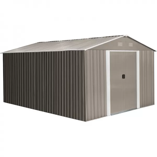 Zahradní domek kovový 3 x 3,7 m se sedlovou střechou hnědý Riwall RMSA 12x10 Brown