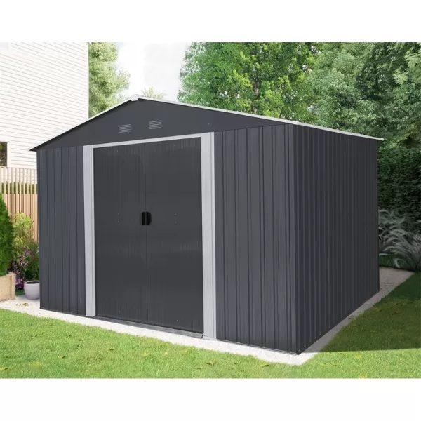 Zahradní domek kovový 3 x 2,4 m se sedlovou střechou antracit Riwall RMSA 8x10