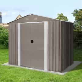 Zahradní domek kovový 2,4 x 1,7 m se sedlovou střechou hnědý Riwall RMSA 6x8