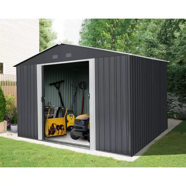 Zahradní domek kovový 3 x 2,4 m se sedlovou střechou antracit Riwall RMSA 8x10