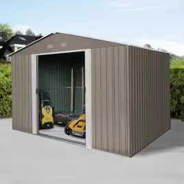 Zahradní domek kovový 3 x 2,4 m se sedlovou střechou hnědý Riwall RMSA 8x10