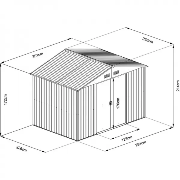Zahradní domek kovový 3 x 2,4 m se sedlovou střechou hnědý Riwall RMSA 8x10