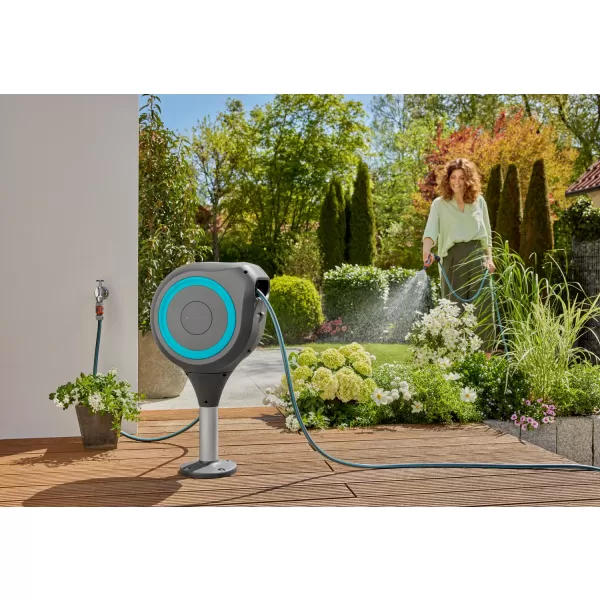 Terasový box na hadici RollUp M, 20m, tyrkysový, automatické navíjení Gardena 18615-20