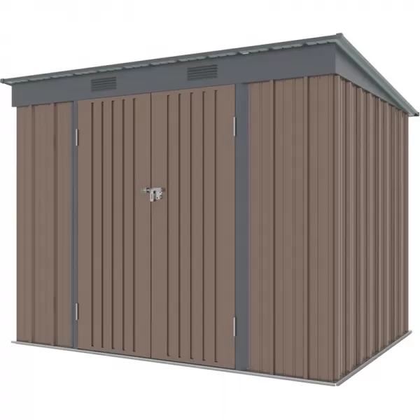 Zahradní domek kovový 2,4 x 1,8 m s pultovou střechou hnědý Riwall RMSP 6x8