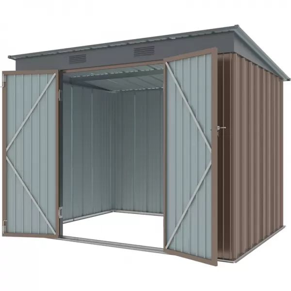 Zahradní domek kovový 2,4 x 1,8 m s pultovou střechou hnědý Riwall RMSP 6x8