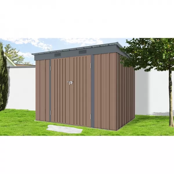 Zahradní domek kovový 2,4 x 1,8 m s pultovou střechou hnědý Riwall RMSP 6x8