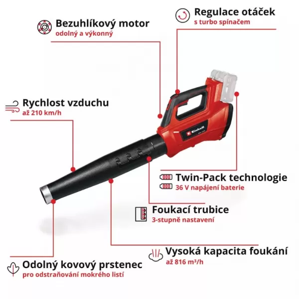 Aku foukač listí 36V/bez aku GE-LB 36/210 Li E-Solo Einhell 3433620