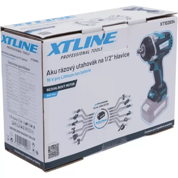 Aku rázový utahovák na 1/2" hlavice bezuhlíkový 18 V, 850 Nm XTLINE XT102834