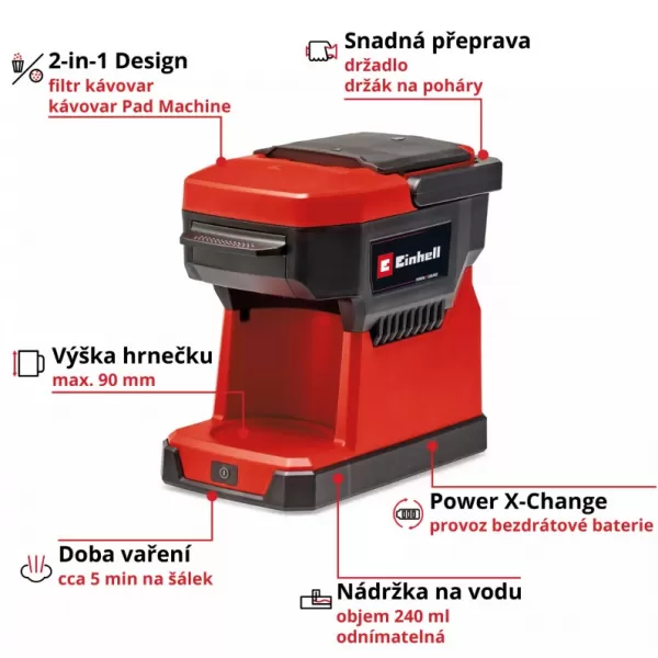 Aku kávovar 18V/bez aku TE-CF 18 Li-Solo Einhell 4609990