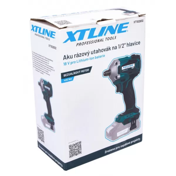 Aku rázový utahovák na 1/2" hlavice bezuhlíkový 18V/ bez aku 400 Nm Xtline XT102832