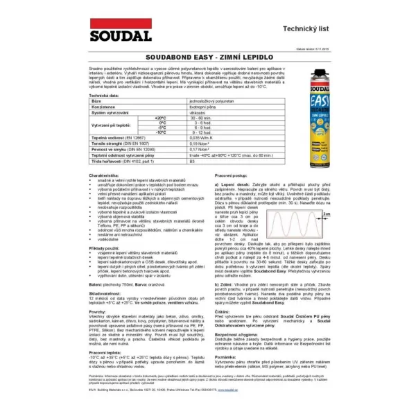 Zimní lepidlo pistolové Soudal SOUDABOND EASY 750ml