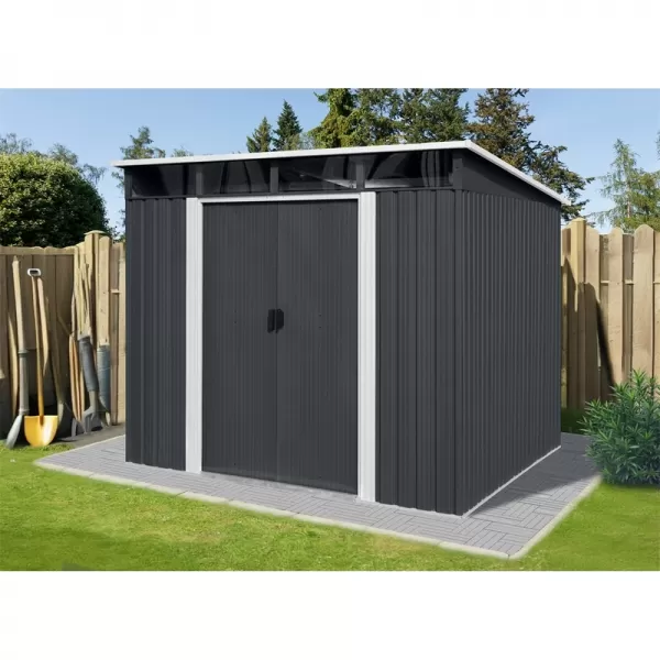 Zahradní domek kovový 2,4 x 2,8 m s pultovou střechou antracit Riwall RMSP 9x8 Anthracite LUX