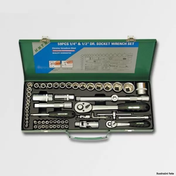 Sada hlavic 1/4"-1/2" 59 dílů 40CRV HONITON H4059