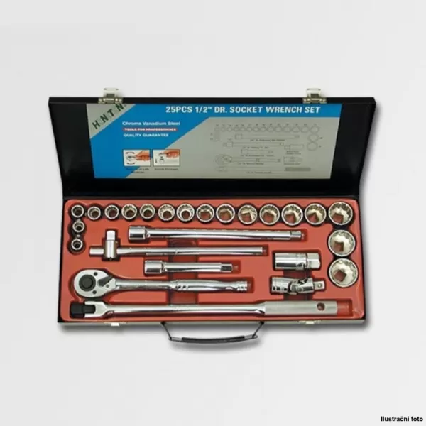 Sada 12-ti hranných hlavic 1/2" 25 dílů 40CRV HONITON H4052