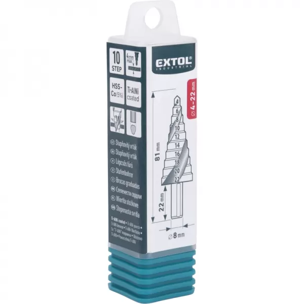 Vrták stupňovitý s lamačem třísek, O 4-22mm/po 2mm, HSS-Co Extol industrial 8701192