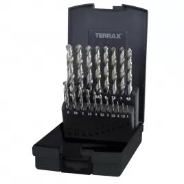 Sada vybrušovaných vrtáků do kovu Terrax HSS-G 19 dílů RUKO | 1-10 mm, plastový box