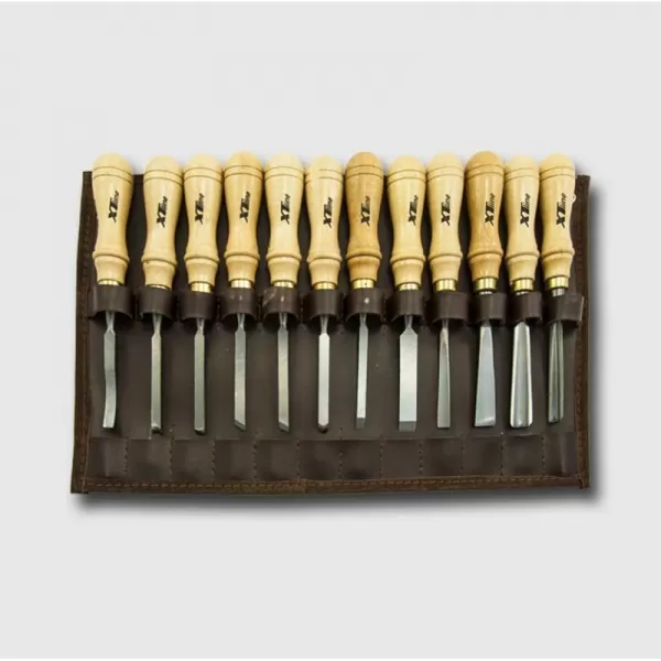 Dláta řezbářská, sada 12dílů, kožený obal XTline XT790400